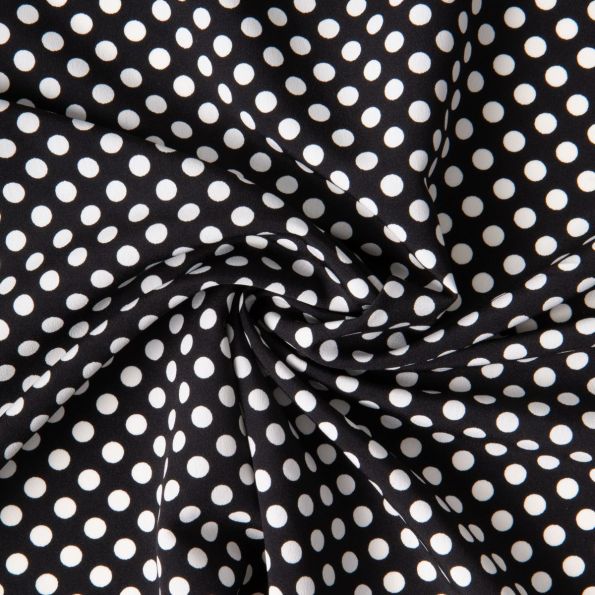 Tissu Mousseline lourde Koshibo pois blanc sur fond Noir - Par 10 cm