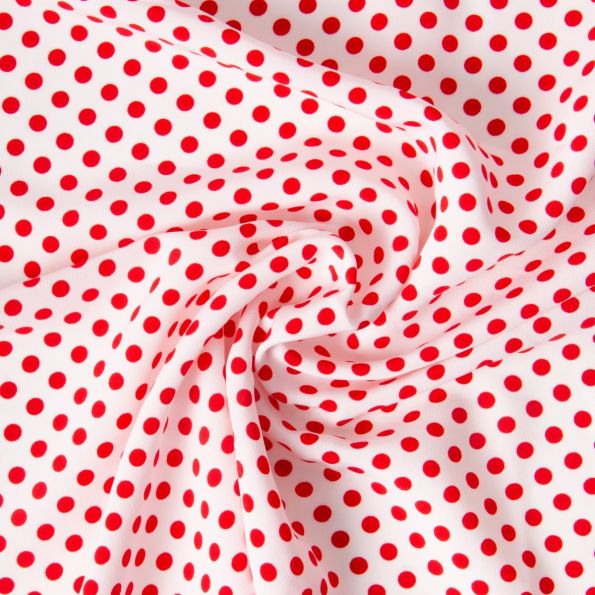 Tissu Mousseline lourde Koshibo pois rouge sur fond Blanc - Par 10 cm
