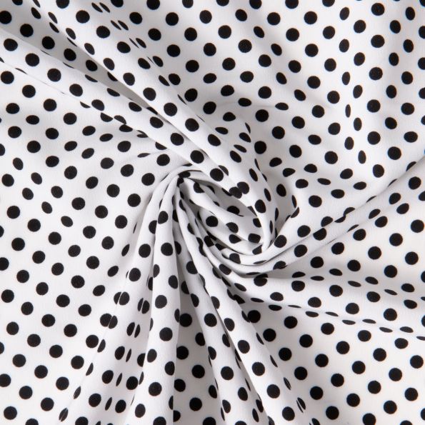 Tissu Mousseline lourde Koshibo pois noir sur fond Blanc - Par 10 cm