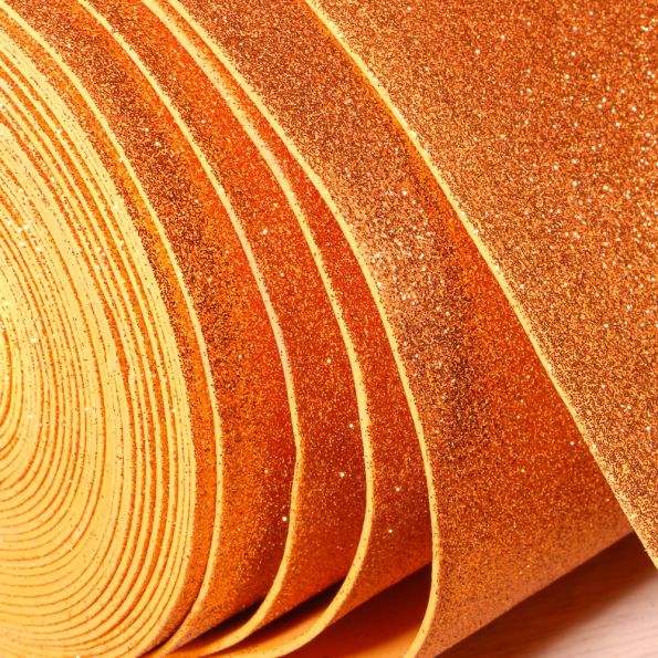Mousse Eva pailletée 2 mm Orange - Par 10 cm