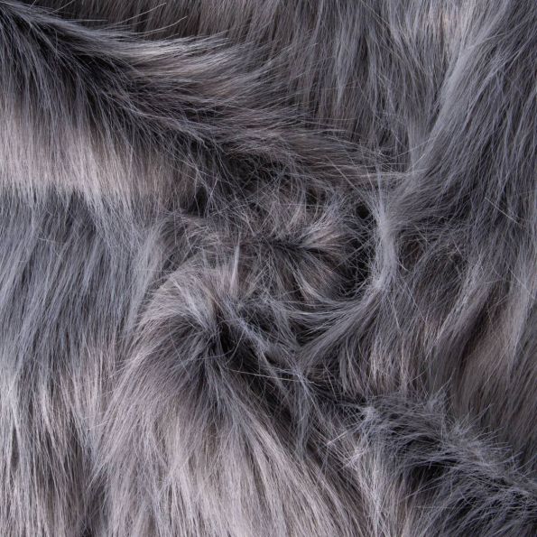 Tissu Fausse fourrure poils long Ruth   sur fond Gris - Par 10 cm
