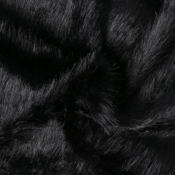 Tissu Fausse fourrure  poils long Olga sur fond Noir - Par 10 cm