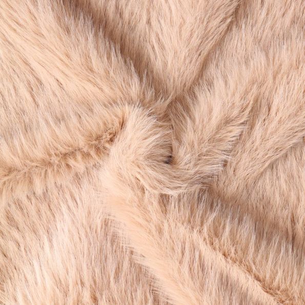 Tissu Fausse fourrure  poils long Olga sur fond Beige - Par 10 cm