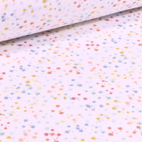 Tissu Piqué de coton Tâches de peintures sur fond Blanc - Par 10 cm