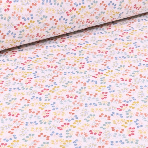 Tissu Piqué de coton Confettis fleuris sur fond Blanc - Par 10 cm