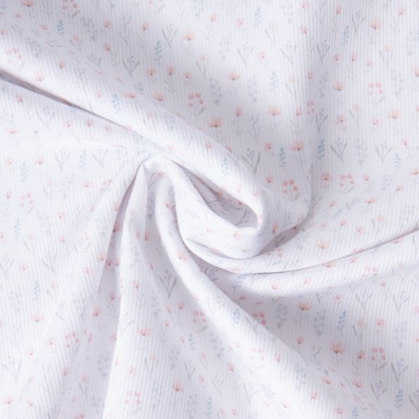 Tissu Pique de Coton  Nube flora sur fond Blanc - Par 10 cm