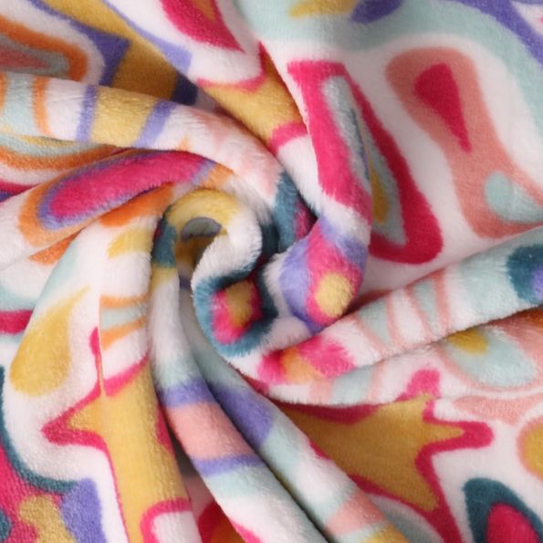 Tissu Doudou Cosmic Pop sur fond Blanc - Par 10 cm