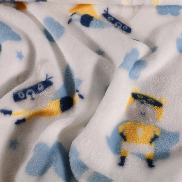 Tissu Doudou polaire Animaux Super Héros sur fond Blanc - Par 10 cm