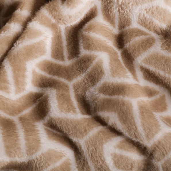 Tissu Doudou polaire Motifs abstrait sur fond Beige - Par 10 cm