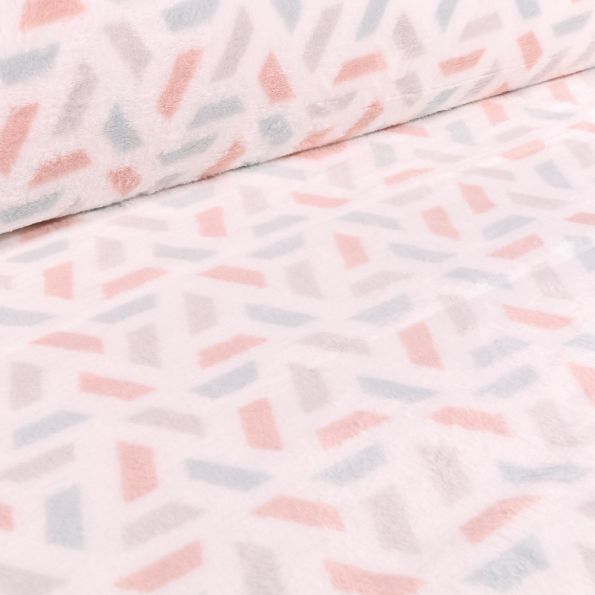 Tissu Doudou Formes géométriques sur fond Blanc - Par 10 cm