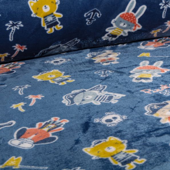Tissu Doudou Matelots pirates sur fond Bleu marine - Par 10 cm
