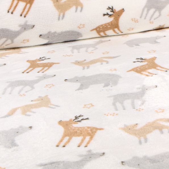 Tissu Doudou Jolis animaux de la forêt sur fond Blanc - Par 10 cm