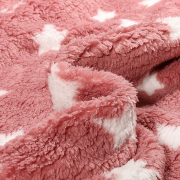 Tissu Fausse fourrure Doudou réversible Etoiles sur fond Rose - Par 10 cm