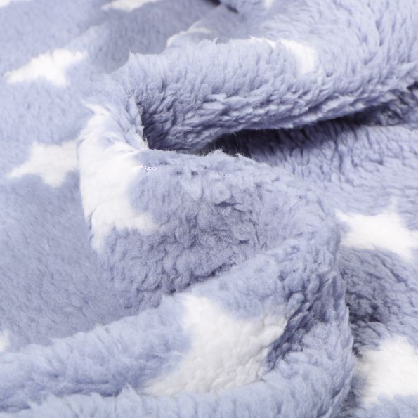 Tissu Fausse fourrure Doudou réversible Etoiles sur fond Bleu lavande - Par 10 cm