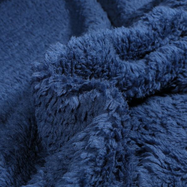 Tissu Fausse fourrure Doudou réversible uni Bleu marine - Par 10 cm