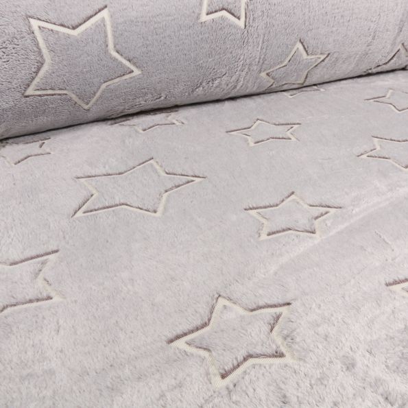 Tissu Doudou Etoiles 3D sur fond Gris clair - Par 10 cm