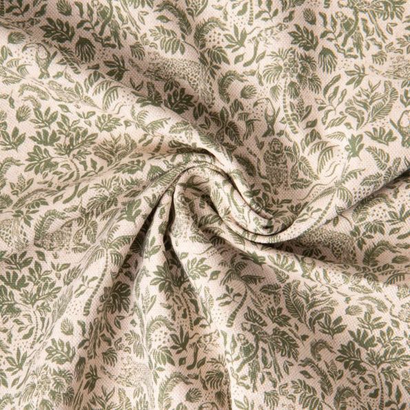 Tissu Toile de Coton aspect Lin Euphoria vegetal sur fond Naturel - Par 10 cm