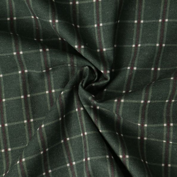 Tissu Toile de coton Honorine carreaux écossais sur fond Vert épicéa - Par 10 cm