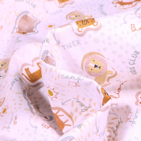 Tissu Coton imprimé Let's go wild sur fond Blanc - Par 10 cm