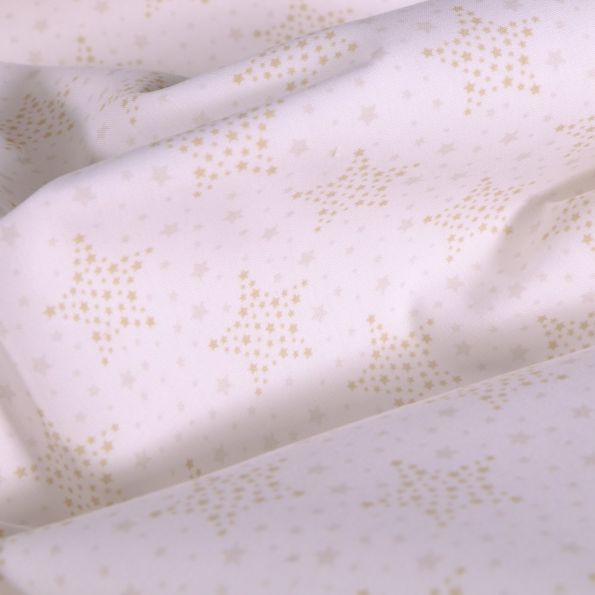Tissu Popeline Coton Bio Etoiles beige sur fond Blanc - Par 10 cm