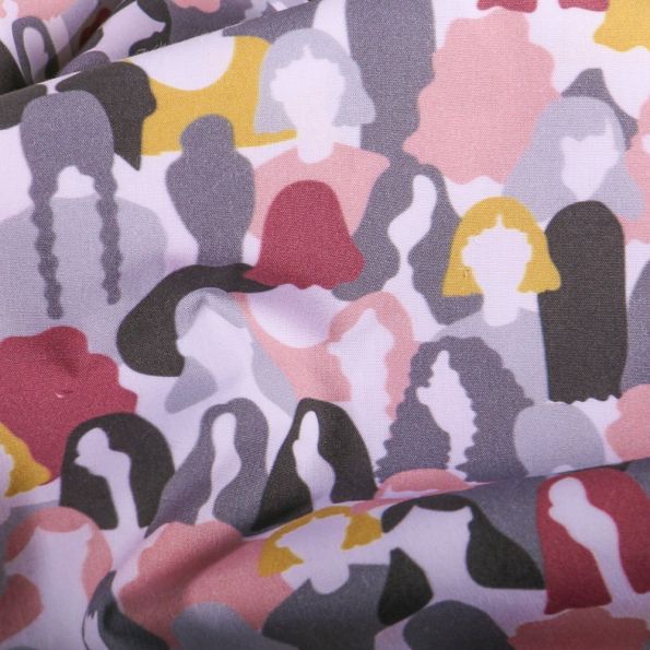 Tissu Popeline Coton Bio Women pop sur fond Blanc - Par 10 cm