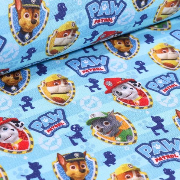 Tissu Coton imprimé sous licence Bio Pat'patrouille sur fond Bleu turquoise - Par 10 cm