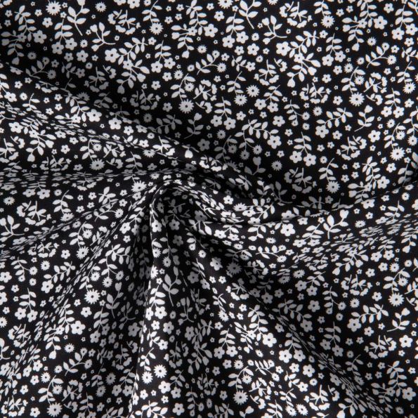 Tissu Coton imprimé Lutos Mina sur fond Noir - Par 10 cm
