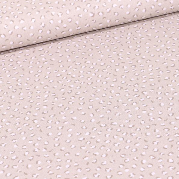 Tissu Coton imprimé Bio Pétales sur fond Beige - Par 10 cm