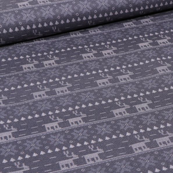 Tissu Coton imprimé Bio Cerfs Christmas sur fond Bleu marine - Par 10 cm