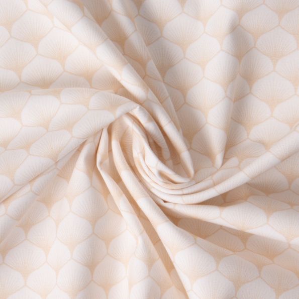 Tissu Popeline de Coton Eleonore eventails sur fond Naturel - Par 10 cm
