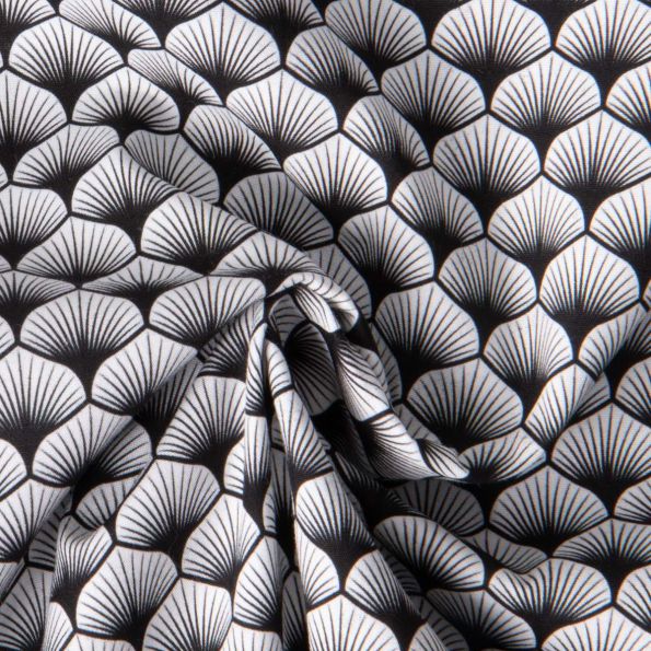 Tissu Popeline de Coton Eleonore eventails sur fond Noir - Par 10 cm