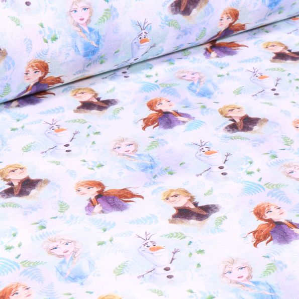 Tissu Coton imprimé sous licence Bio Elsa et Kristoff sur fond Blanc - Par 10 cm