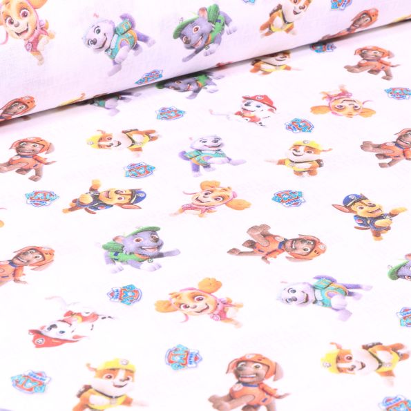 Tissu Coton imprimé sous licence Bio Pat'patrouille en mission sur fond Blanc - Par 10 cm