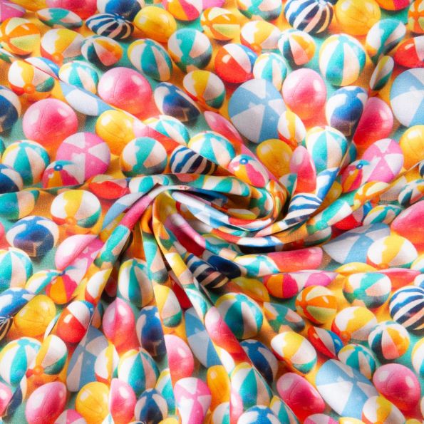 Tissu Coton imprimé Ballon Multico sur fond Jaune - Par 10 cm