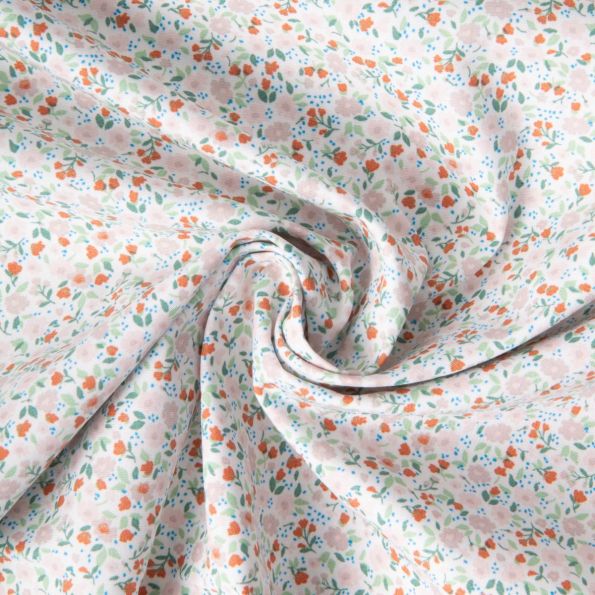 Tissu Coton imprimé Liberté floral brique rosa sur fond Blanc - Par 10 cm