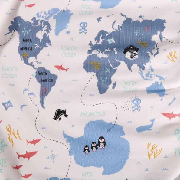 Tissu Jersey Coton Mappemonde Aminaux sur fond Blanc - Par 10 cm