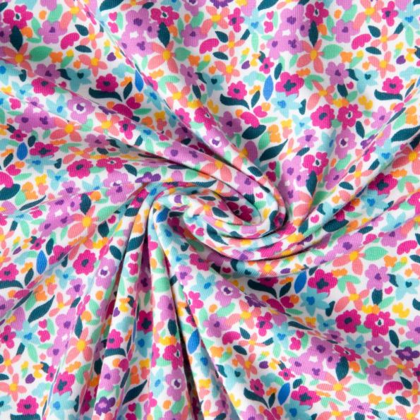 Tissu Jersey de Coton Nina pop sur fond Blanc - Par 10 cm