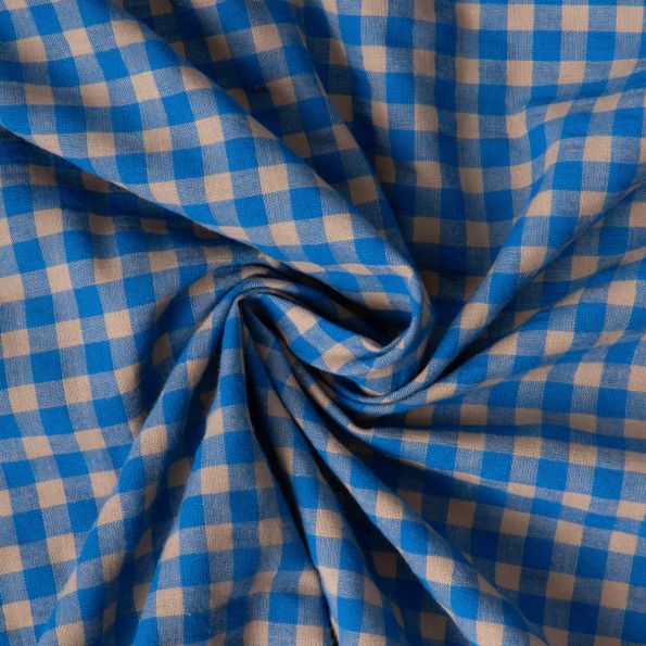 Tissu Seersucker Bicolore Carreaux beige sur fond Bleu roi - Par 10 cm