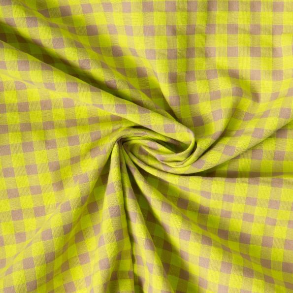 Tissu Seersucker Bicolore Carreaux beige sur fond Jaune fluo - Par 10 cm