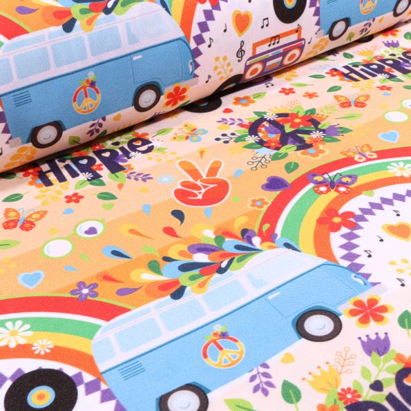 Tissu Burlington Hippie sur fond Orange - Par 10 cm