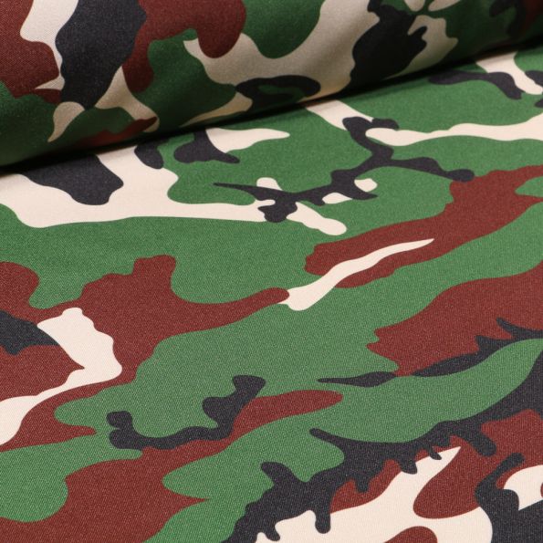 Tissu Burlington Camouflage sur fond Vert kaki - Par 10 cm