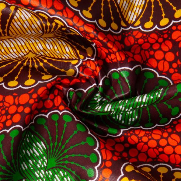 Tissu Wax africain n°601 sur fond Orange - Par 10 cm