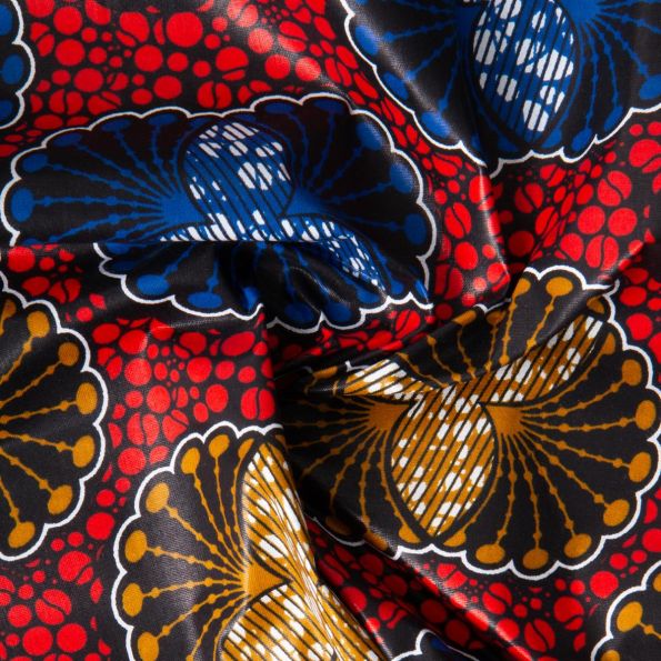 Tissu Wax africain n°607 sur fond Rouge - Par 10 cm