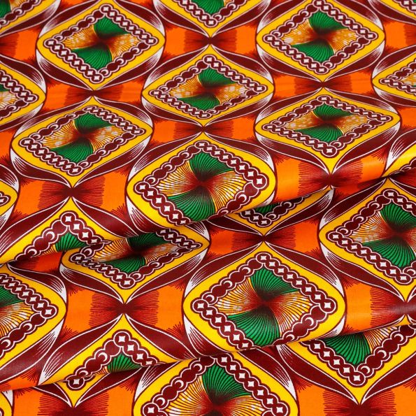 Tissu Wax africain n° 462 Orange Par 10 cm
