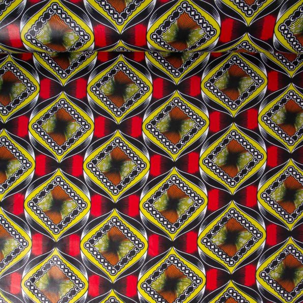 Tissu Wax africain n°625 sur fond Noir - Par 10 cm