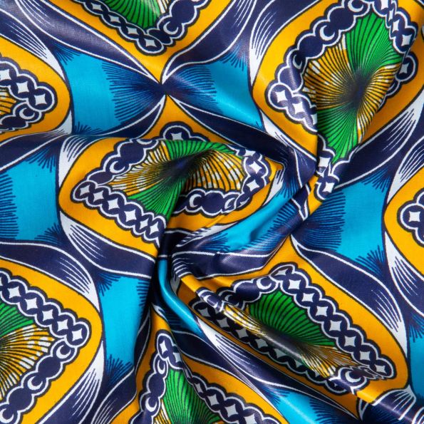Tissu Wax africain n°627 sur fond Bleu turquoise - Par 10 cm