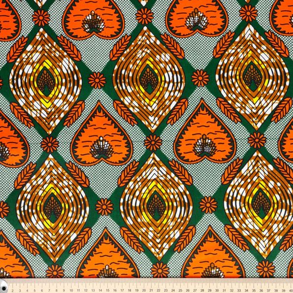 Tissu Wax africain n° 464 Vert Par 10 cm