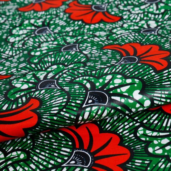 Tissu Wax africain n° 473 Vert - Par 10 cm