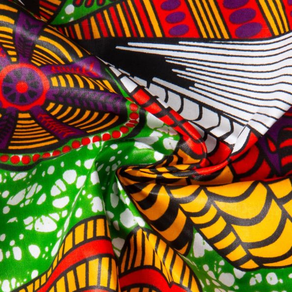 Tissu Wax africain n°912 sur fond Vert - Par 10 cm