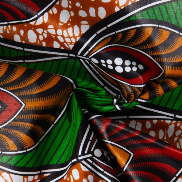 Tissu Wax africain n°931 sur fond Vert - Par 10 cm